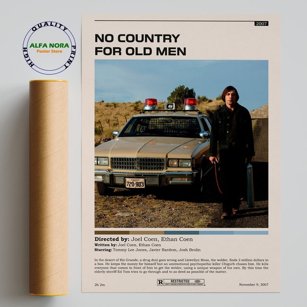 No Country for Old Men / Ethan, Joel Coen / Minimalist Movie Poster / Vintage Retro Art Print / Custom Poster / Wall Art Print / Home decor