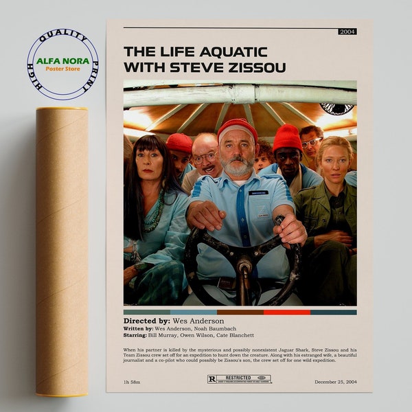 The Life Aquatic with Steve Zissou / Wes Anderson / Minimalist Movie Poster / Vintage Retro Art Print / Custom Poster / Wall Art Print