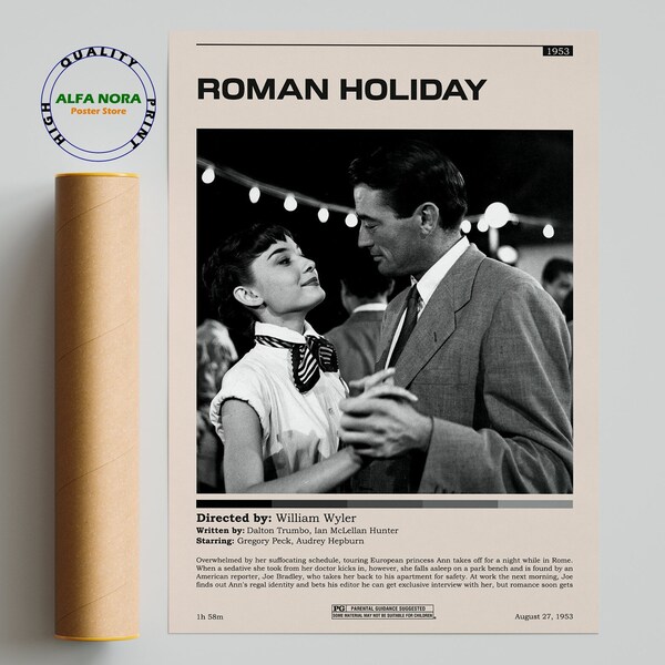 Roman Holiday / Roman Holiday Movie Poster / Vintage Retro Art Print / Wall Art Print / Minimalist Movie Poster / Custom Poster Home Decor