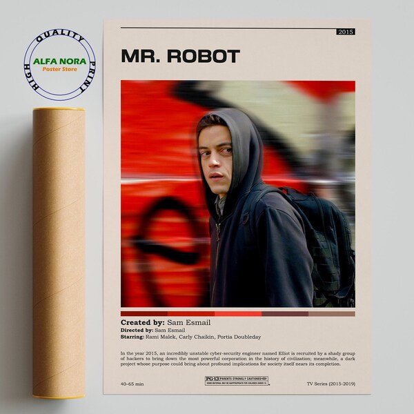 Mr. Robot / Mr. Robot Poster / Elliot Alderson / Minimalist Movie Poster / Vintage Retro Art Print / Custom Poster / Wall Art Print