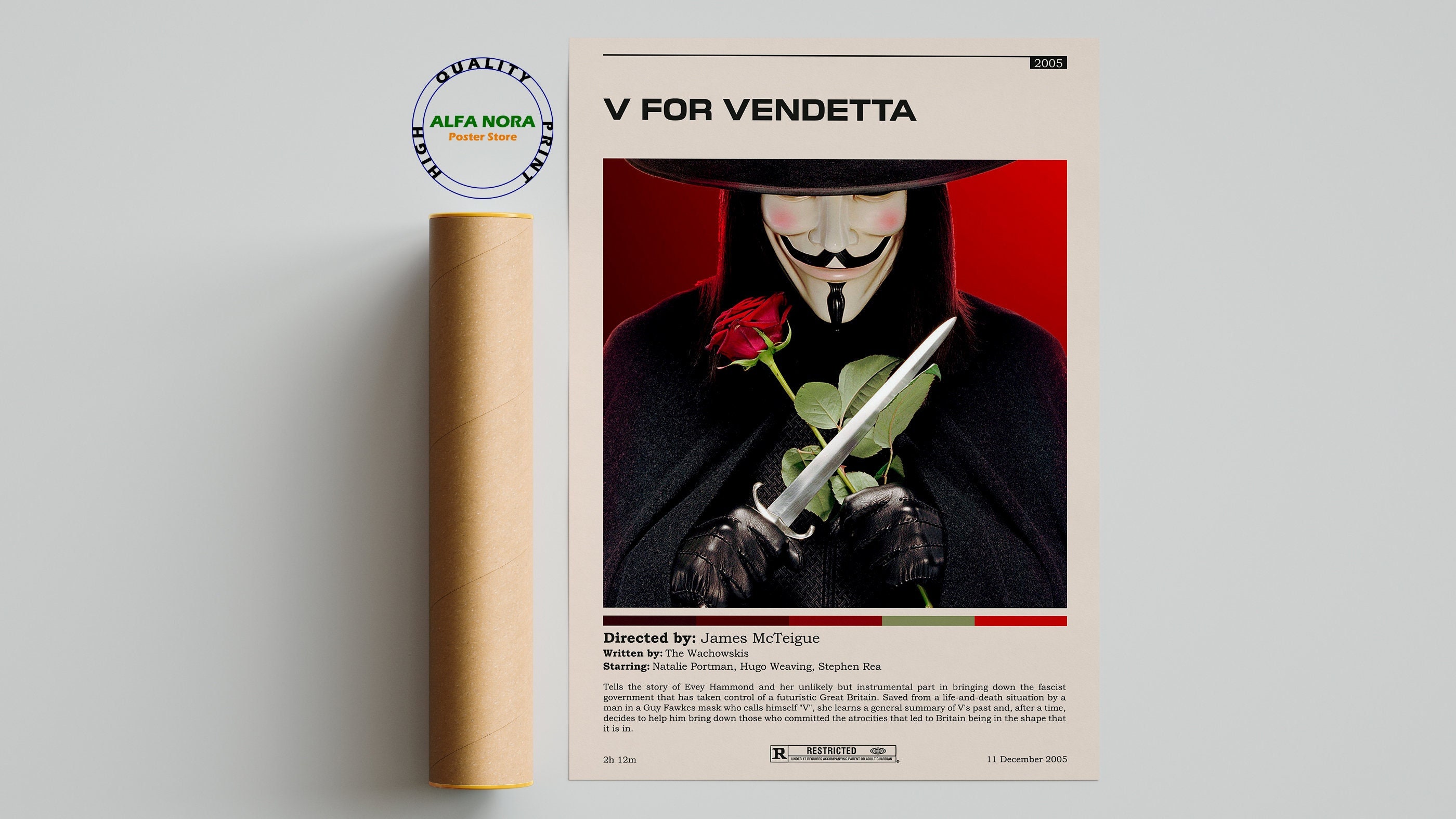 V for Vendetta Full-Size Movie Poster Deluxe Framed with Hugo Weaving –  Palm Beach Autographs LLC