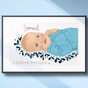 Gepersonaliseerde baby geboorteakte tekening / gepersonaliseerde baby geboorteakte