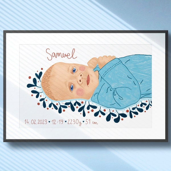 Personalized baby birth certificate drawing / spersonalizowana metryczka dziecięca