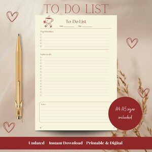 To Do List Printable, Cute Digital To Do List, Daily Checklist, Printable Planner, Task Tracker, Habit Manager, Productivity Planner