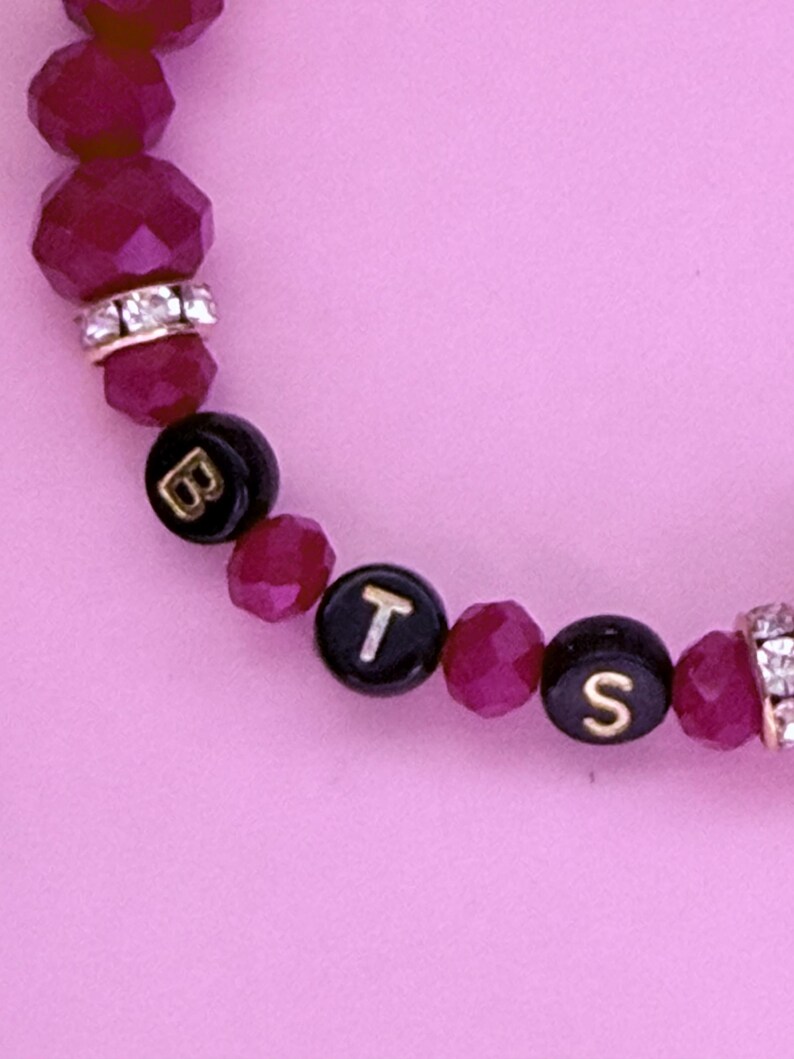 Bts Rhinestone BTS Red & Rhinestone Bracelet BTS Letter Beads ARMY Bomb Light Stick ...