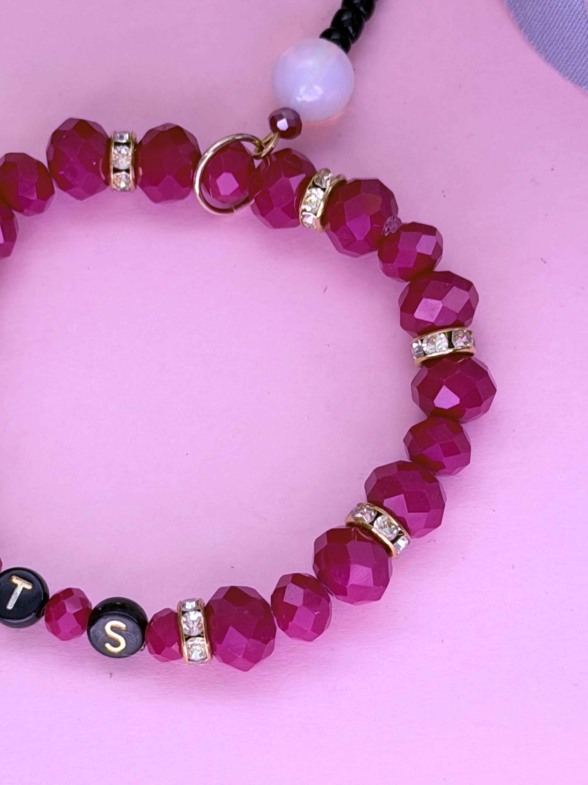 Bts Rhinestone BTS Red & Rhinestone Bracelet BTS Letter Beads ARMY Bomb Light Stick ...