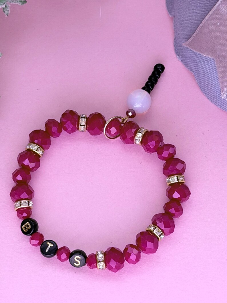 Bts Rhinestone BTS Red & Rhinestone Bracelet BTS Letter Beads ARMY Bomb Light Stick ...