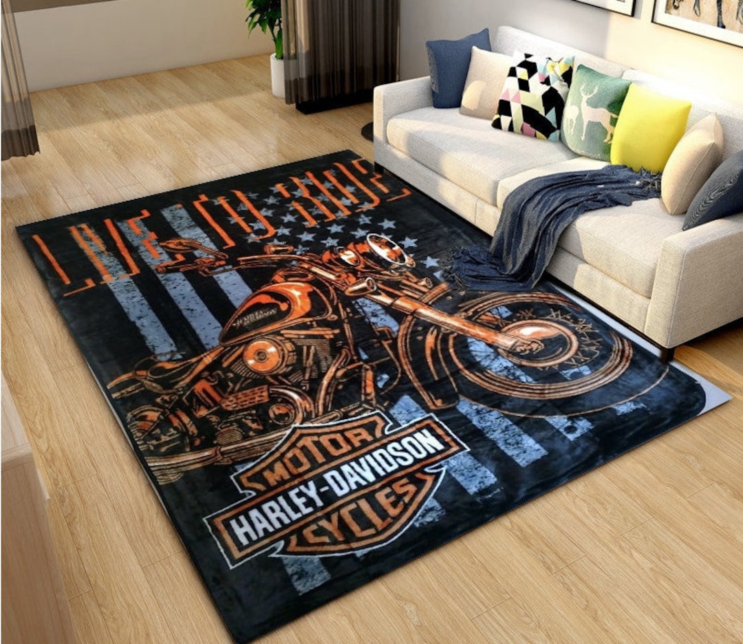 Harley Rug, Sports Rug, Harley Davidson Rug, Garage Room Carpet