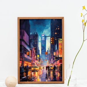 Symphony of Lights, this painting portrays a bustling cityscape at night. Digital art, Wall art, Digital download