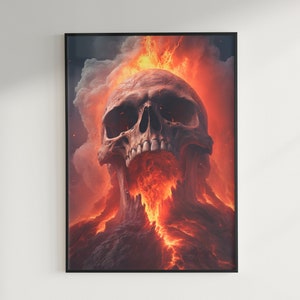Skull Volcano Erupting, Halloween, Wall Art, Poster Print