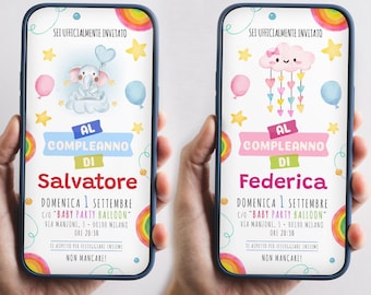 BIRTHDAY PARTY - Personalized digital birthday invitation for girls or boys, instant download, for WhatsApp, social media and smartphones