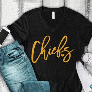 Chiefs Short Sleeve V-Neck Tee, Football T-Shirt, Bella V Neck Shirt, Kansas City Chiefs Shirt, KC Chiefs T Shirt
