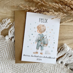 Schulanfang Karte mit Namen | Personalisierte Karte zum Schulanfang | Schulanfang Geschenk personalisiert | Junge Bub
