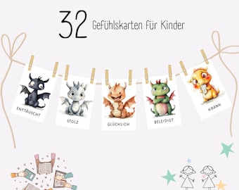 32 Emotion Cards for Children - Montessori Learning Cards, Digital Download, Understanding Emotions and Feelings