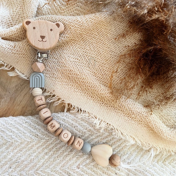 Pacifier chain Pure Nature Grey | Personalizable with name