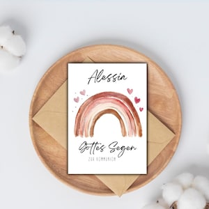 Kommunion Karte mit Namen | Personalisierte Karte zur Kommunion | Geschenk Karte personalisiert | DIN A Karte für die Kommunion, Regenbogen