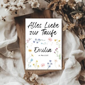 Tauf Karte mit Namen | Personalisierte Karte zur Taufe | Taufe Geschenk Karte personalisiert | DIN A6 Karte für die heilige Taufe Wildblumen