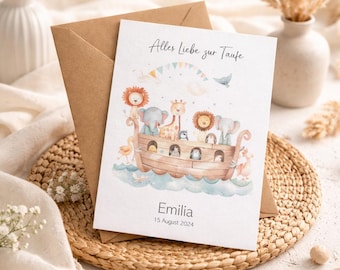 Tauf Karte mit Namen | Personalisierte Karte zur Taufe | Taufe Geschenk Karte personalisiert | Arche Noah DIN A Karte für die heilige Taufe