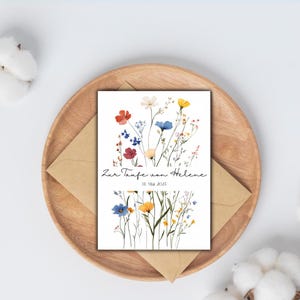 Tauf Karte mit Namen | Personalisierte Karte zur Taufe | Taufe Geschenk Karte personalisiert | Blumen DIN A Karte für die heilige Taufe