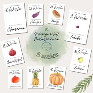 Carte importanti per la gravidanza con frutta e verdura | File PDF per bambini | File digitale | 38 carte cardine per le future mamme