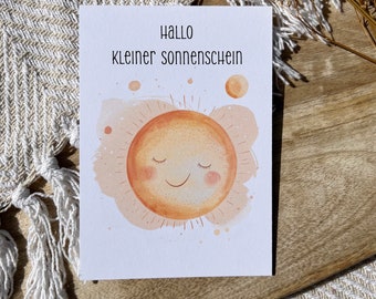 Karte zur Geburt | Hallo kleiner Sonnenschein | Geburtskarte Glückwunschkarte Baby | Klappkarte | Postkarte