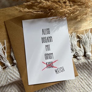 Karte zum Jahrestag - Valentinstag | Internet Liebe | Alles begann mit einem Match | Valentinstag Geschenk für den Partner | Große Liebe
