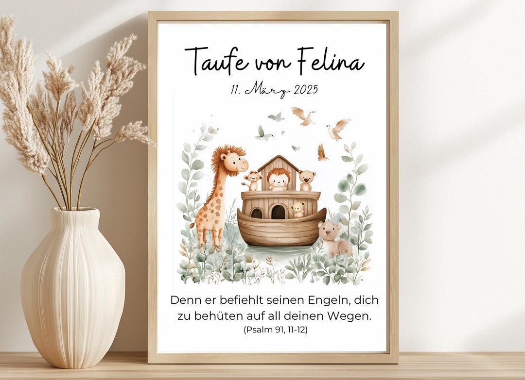 Taufposter Arche Noah, Poster zur Taufe, Geschenk zur Taufe, Kommunion ...