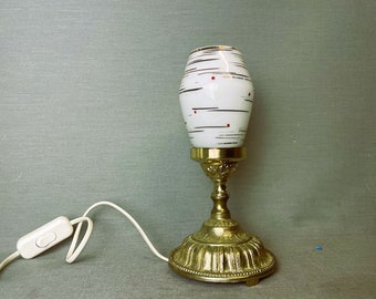 Small Portuguese vintage hand painted glass bedside table lamp