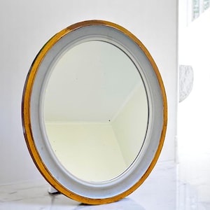 Vintage oval vanity table mirror with wooden frame