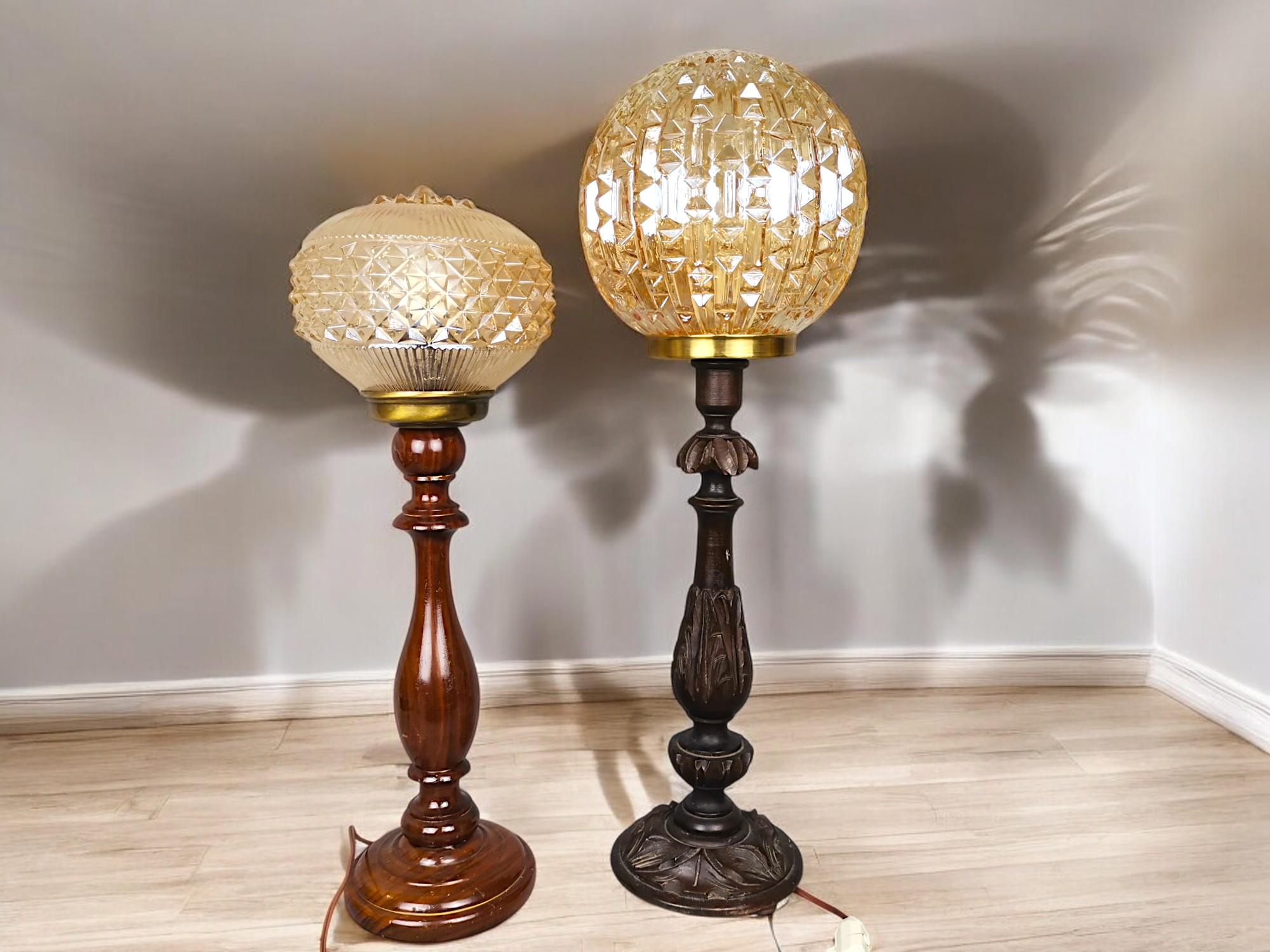 Pair of large wooden buffet table lamps biophilic lighting