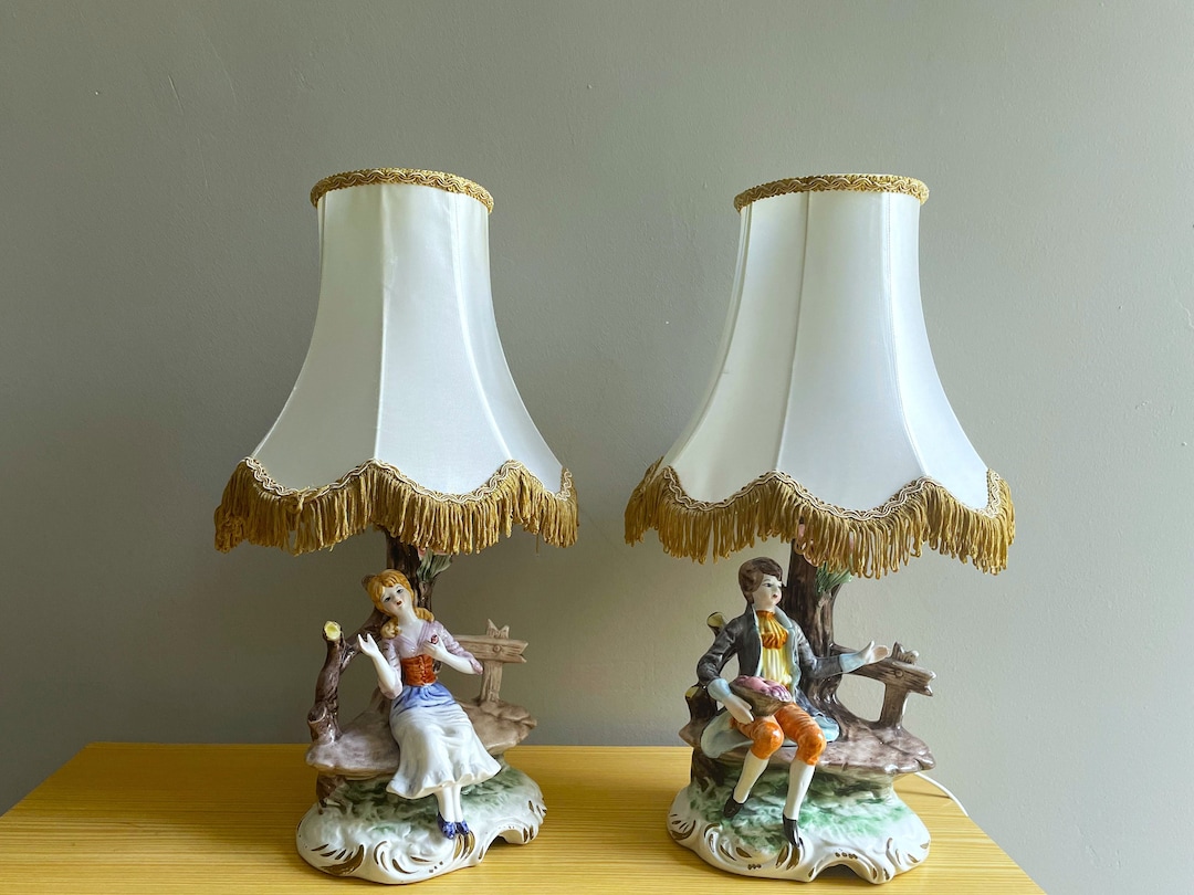 Pair Italian Porcelain Sculprural Lamps Dresden Style by