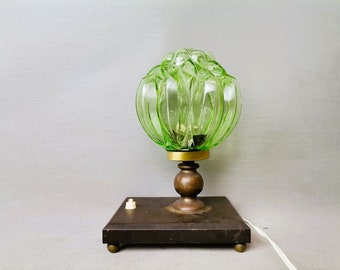 Art Deco desk lamp on bakelite base Portuguese novelty green glass floral globe