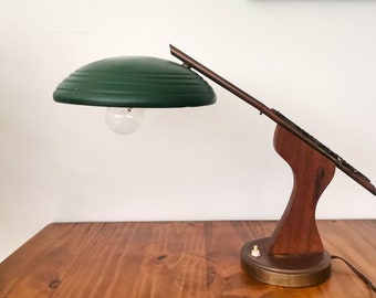 Green metal wood modernist Fase style wooden walnut table lamp