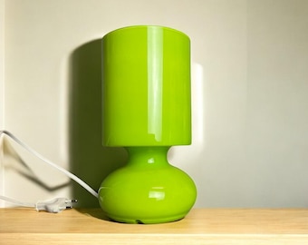 Colorful glass bedside table lamp lime green Ikea Lykta mood enhanging lighting