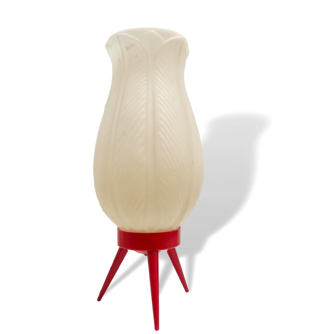 Atomic Space Age Red Acrylic Tripod Table Lamp Hercules Mid Etsy