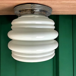 Art Deco flush ceiling mount light opaline ribbed glass wall lamp