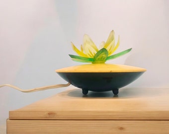 Green Water Lily or Lotus night light sculptural retro table lamp mood enhanging lighting