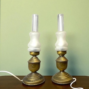 Vintage antique table lamps rustic matte brass pair bedside lights