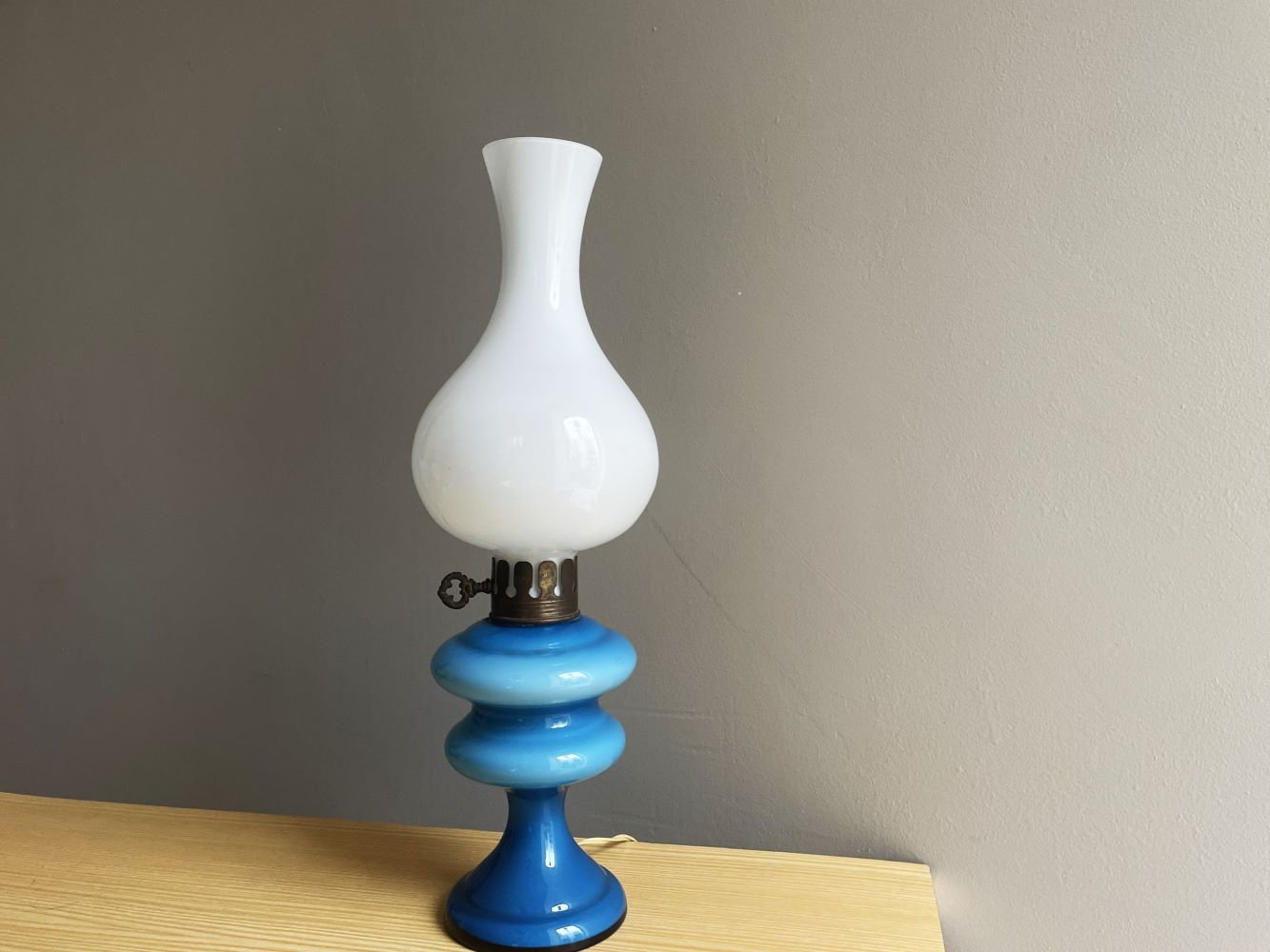 Portuguese Farmhouse Lamp in Stye of Paraffin Oil Lamp Milk Opaline