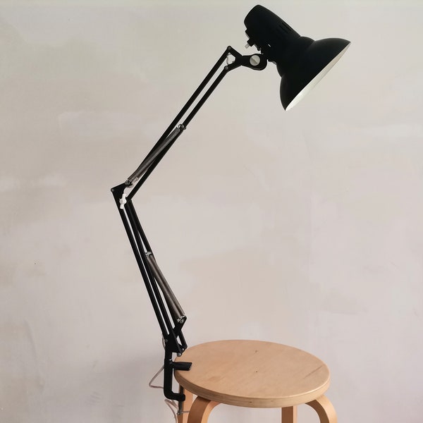 Black metal Swedish Anglepoise style desk table clamp lamp