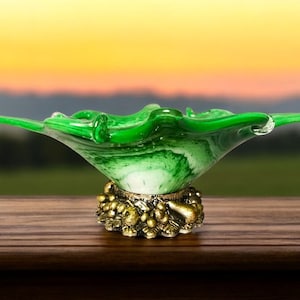 Green Murano Glass vase with sterling silver 925 base table centerpiece by Italcrystal
