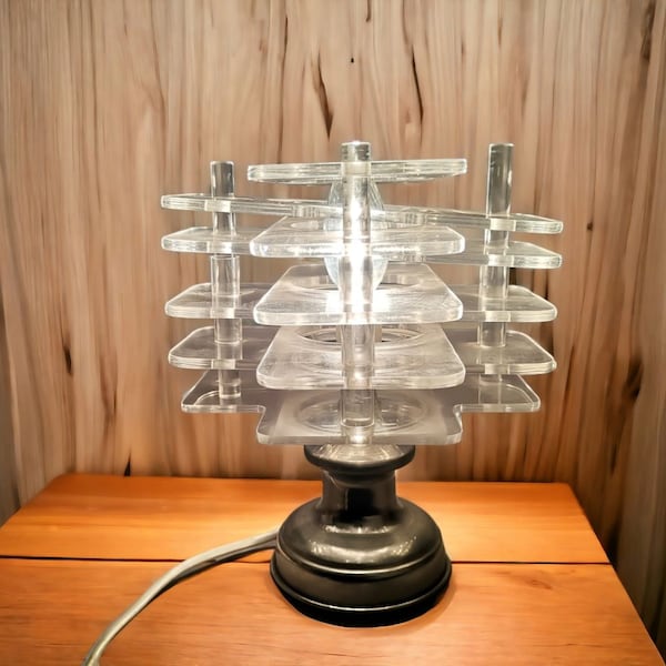 Stacked acrylic plexiglass lucite table lamp mid century modern