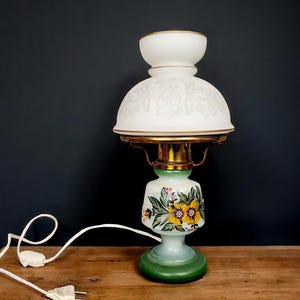 Handpainted glass table lamp hurricane farmhouse