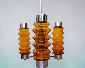 Lustre escultural de vidro âmbar em estilo moderno de meados do século XX