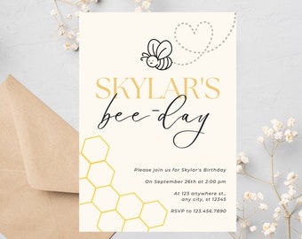 Bee Invitation | Bee-Day Birthday Invitation | Bee Party | Editable Digital Template | Instant Download