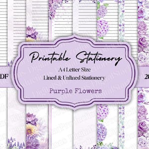 Lila Blumen Briefpapier | Bündel | Schreibwaren | Druckbares Briefpapier | Buchstaben | DIN A4 | Digitaler Download | Sofortdownload | PDF-Datei