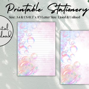 Printable Bubbles Stationery | Iridescent | Printable Writing Paper | A4 | US (8.5&quot;x 11&quot;) Letter | Digital Download | Instant Download | PDF