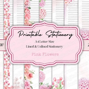 Druckbares Briefpapier | Rosa Blumen Briefpapier | Bündel | Druckbares Briefpapier | Schreibpapier | Digitaler Download | Sofortdownload