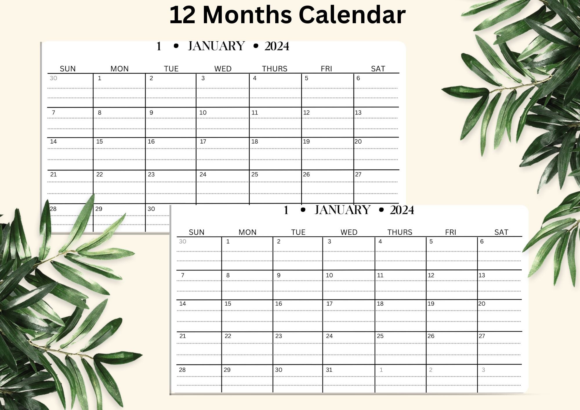 Printable 2024 minimalist monthly calendar fill in lined etsy