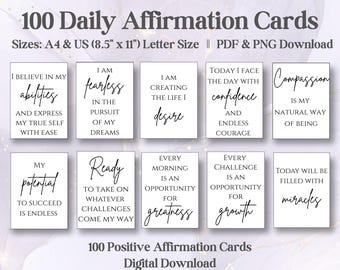 100 Daily Affirmation Cards | Positive Manifestation Cards | Printable Self-Care Cards | Manifest | PDF | Digital Download